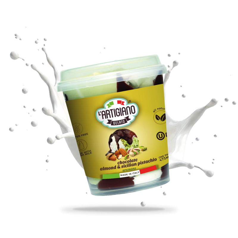 Chocolate, almond & sicilian pistachio with milk